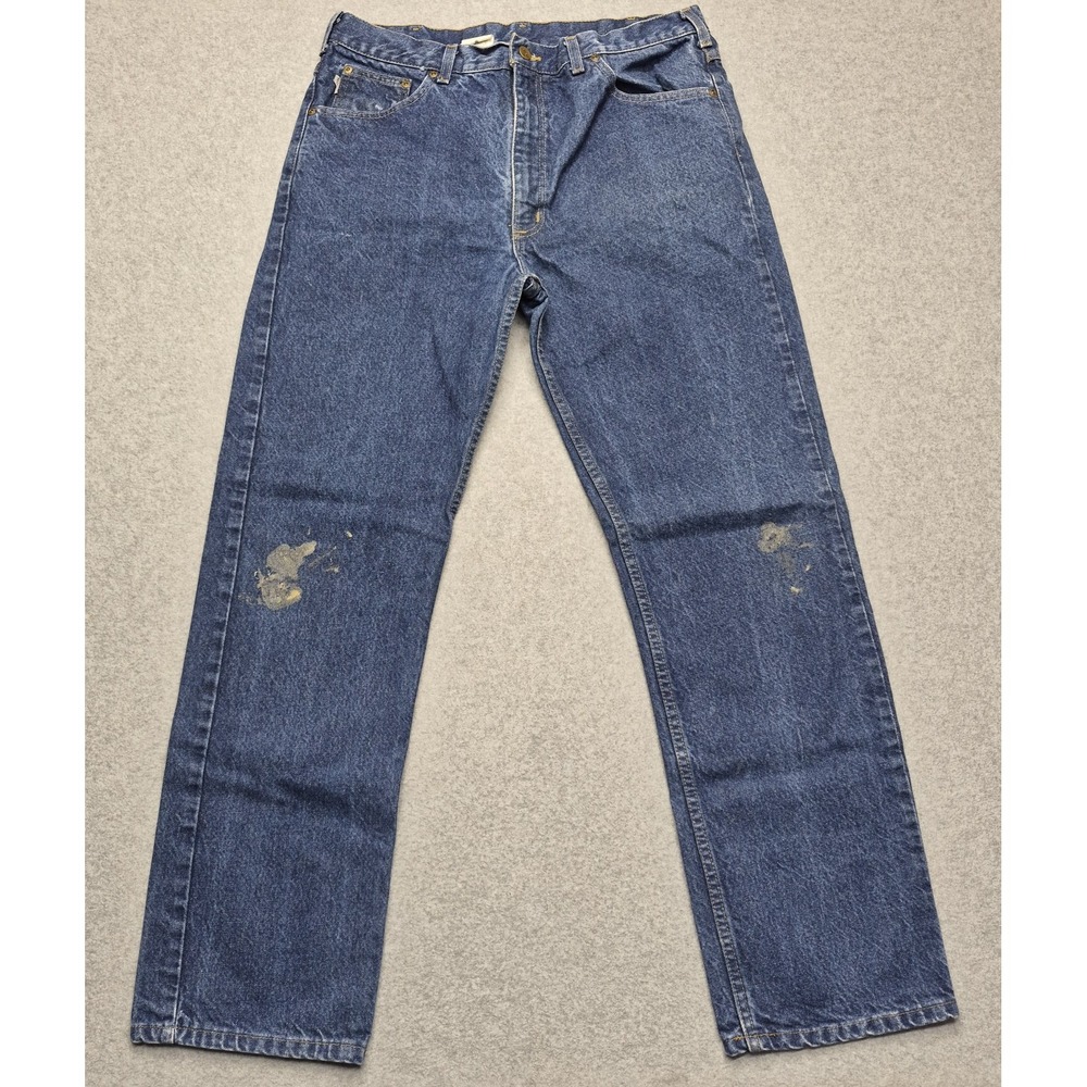 Carhartt B18 Jeans Mens 36x32 Blue PRW Traditional Fit Distressed Grunge Denim